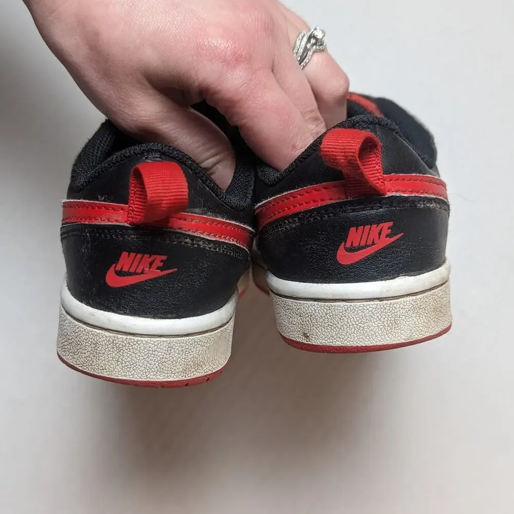 Nike Court Borough Low 2 Leather Sneakers Size 13.5C Black Red Shoes BQ5451-007